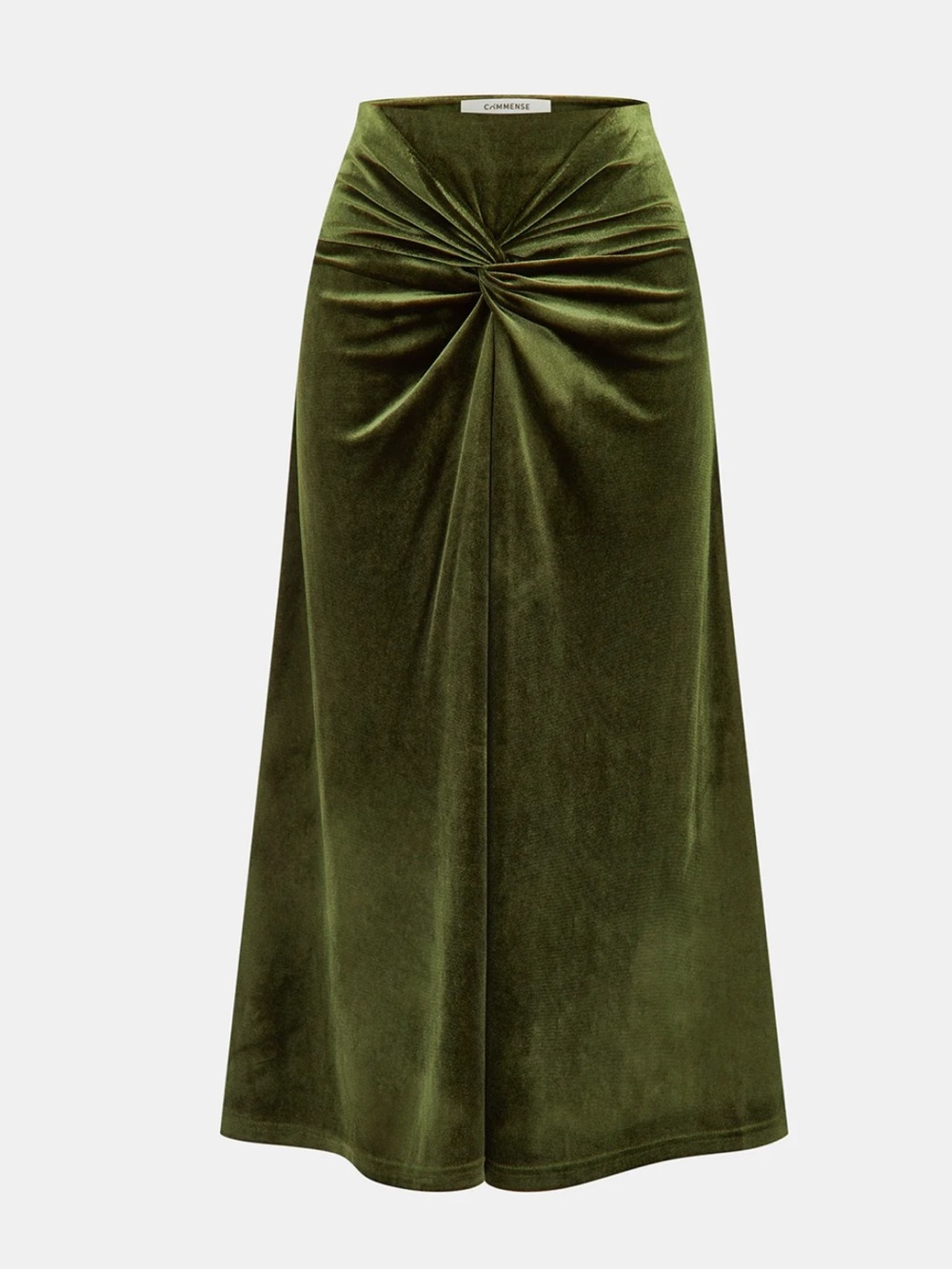 Commense Green Velvet Twist-Front Maxi Skirt Large